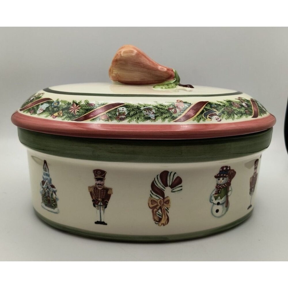 Vintage Christopher Radko Christophers Tree Nut Oval Ceramic Covered Dish